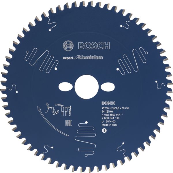 LAME SCIE CIRCULAIRE EXPERT ALU 216X30X2.6/1.8X64D T