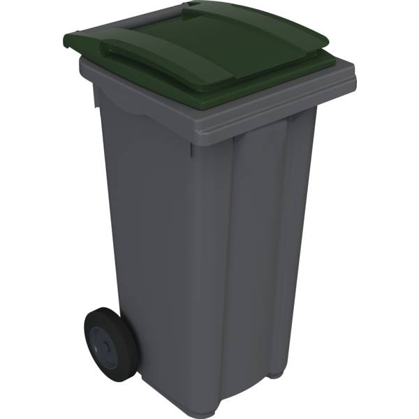CONTENEUR POUBELLE ROULANT 120L. - CUVE GRISE - COUVERCLE VERT