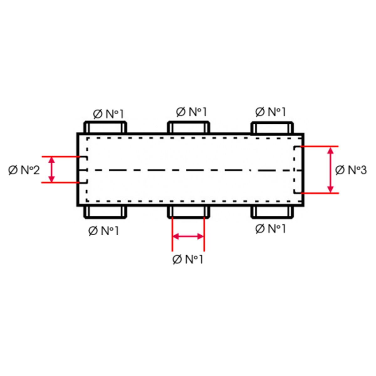 COLLECTEUR 06 SORTIES FEMELLE  3/4 (20X27) - FEMELLE 1""  (26X34)- FEMELLE 1           - 90 ENTR'AXE 105